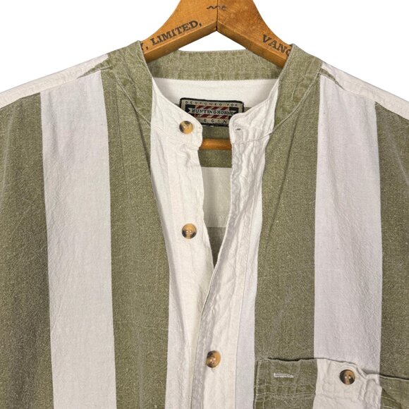 Vintage 90s Green White Stripe Cotton Shirt Preppy Button Down Coastal Grandpa - Picture 7 of 10